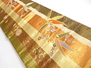 リサイクル　縞・笹・花唐草模様織り出し袋帯